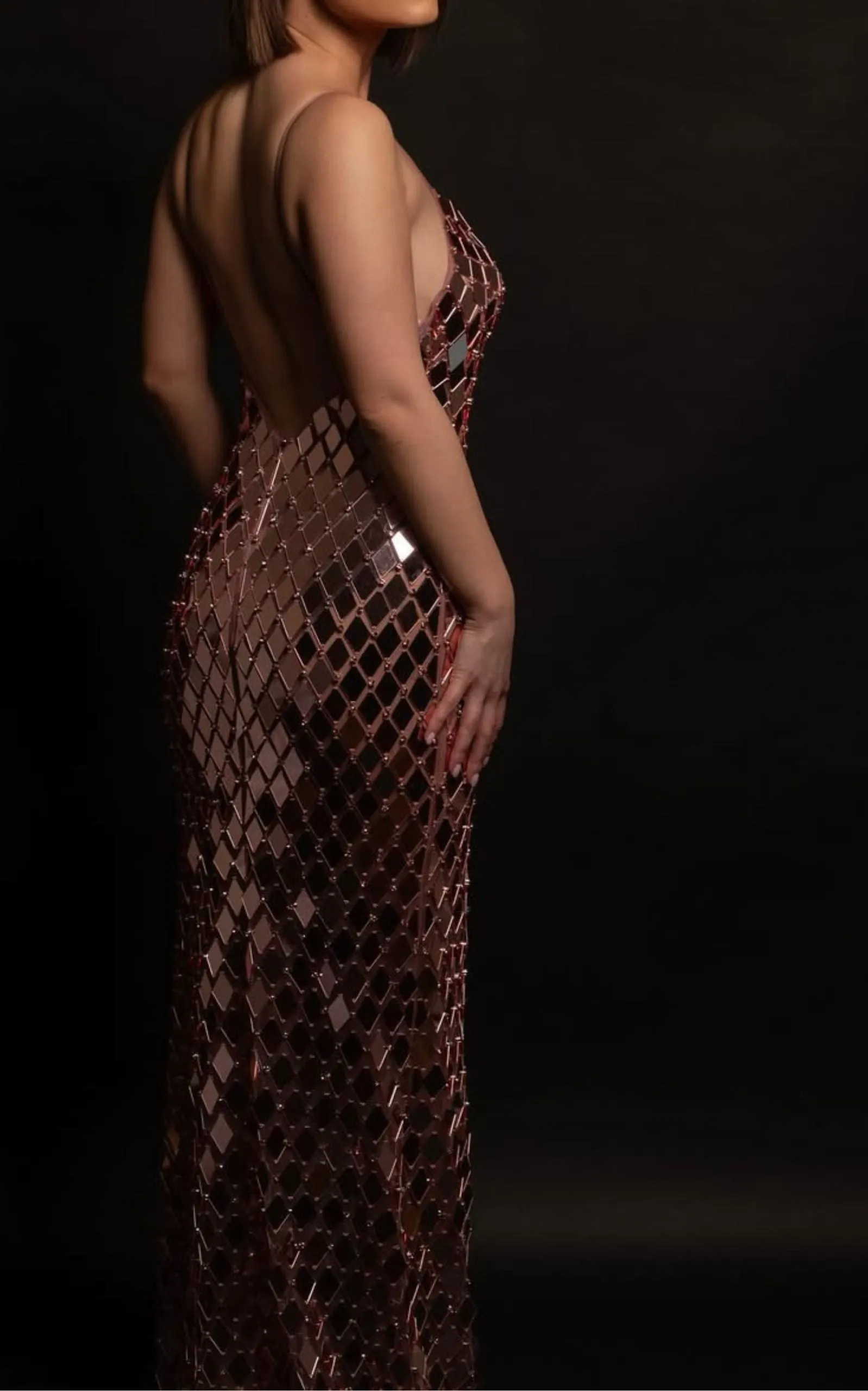 Beaded Mirror Prom Gown With Spaghetti Straps and Dramatic Slit sold by Runaway Catalog product image thumbnail 3