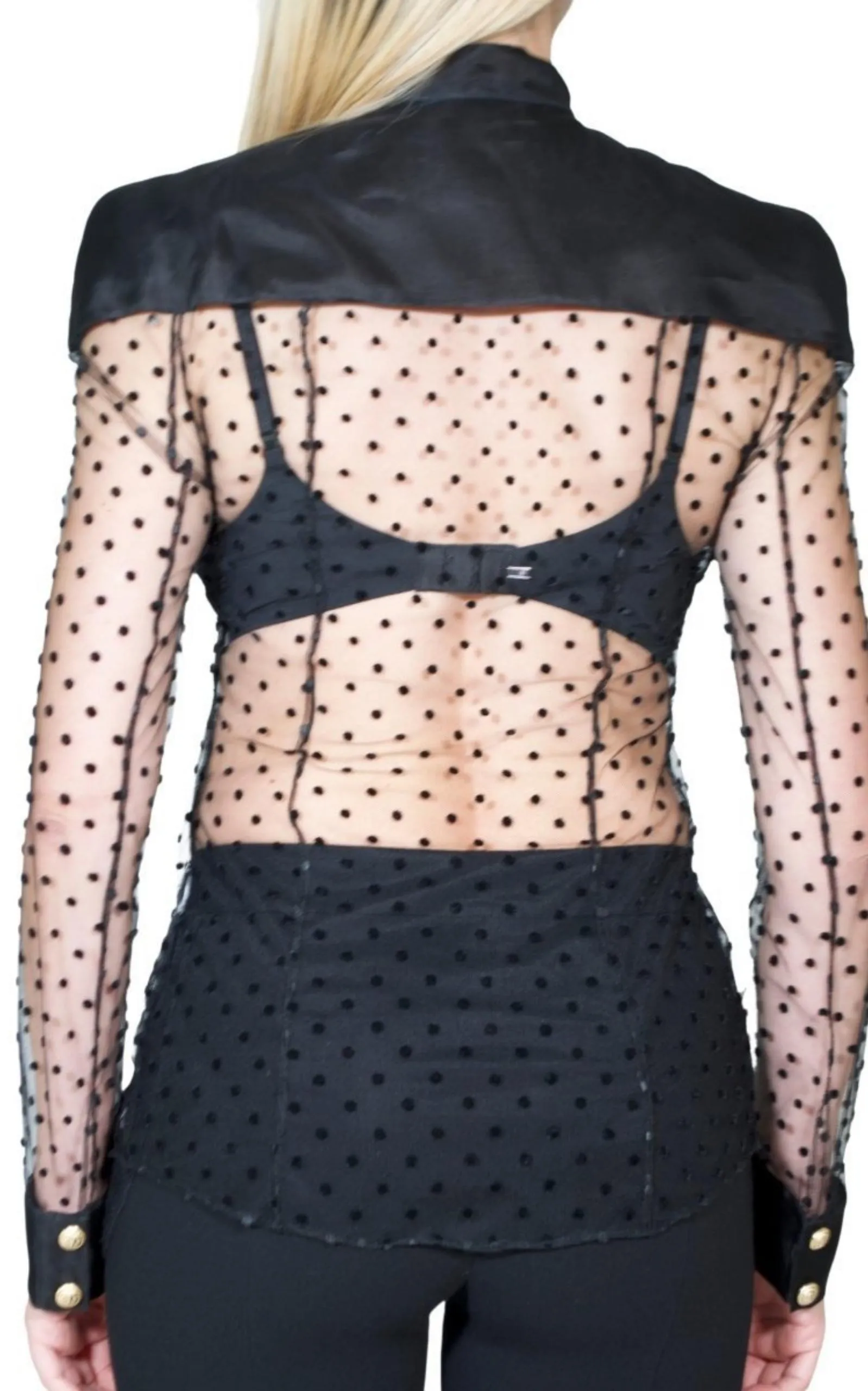 Long Sleeve Black Polka Dot Silk Shirt with Gold Buttons sold by Runaway Catalog product image thumbnail 5