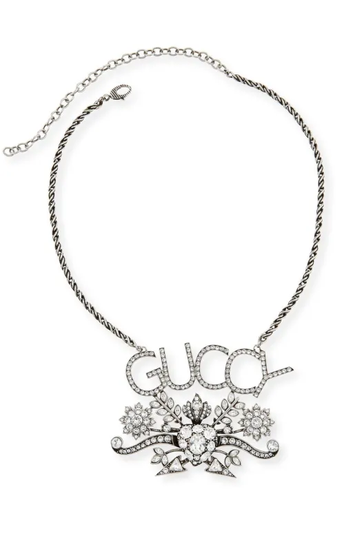 Gucci “GUCCY” Crystal Necklace in Silver sold by Runaway Catalog