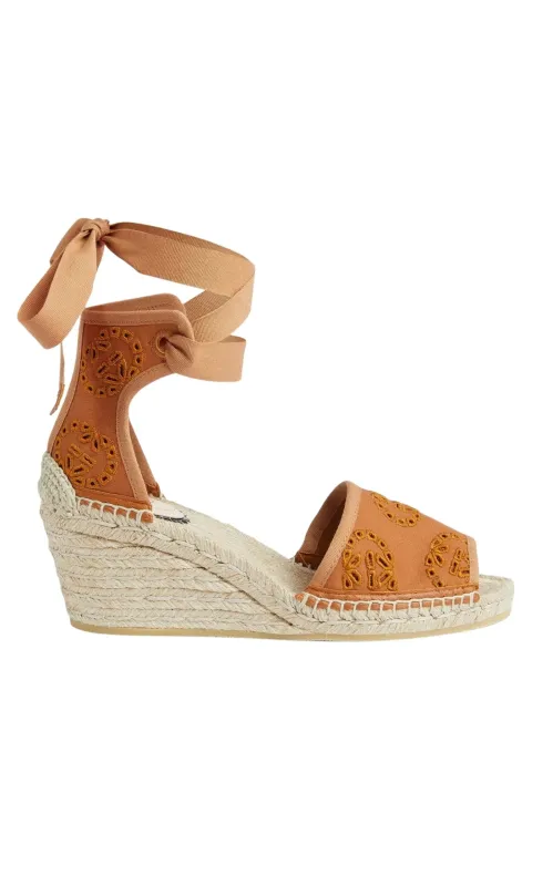 Gucci Interlocking G Platform Espadrilles in Brown Canvas Ribbon Tie sold by Runaway Catalog