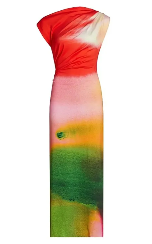 Draped Watercolor-Print Jersey Midi Dress sold by Runaway Catalog
