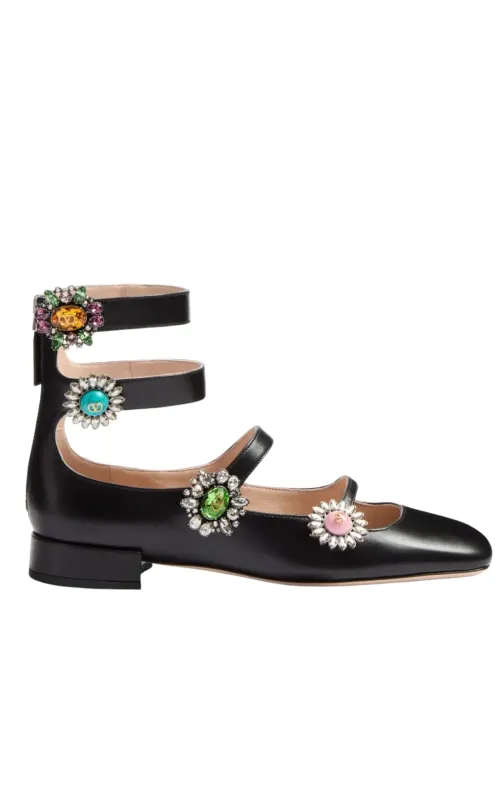 Crystal Daisy Embellished Leather Flats sold by Runaway Catalog