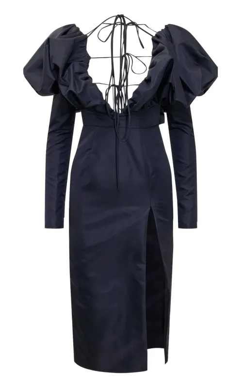 Faille Halter Neck Puff Sleeve Midi Dress made by Runaway Catalog