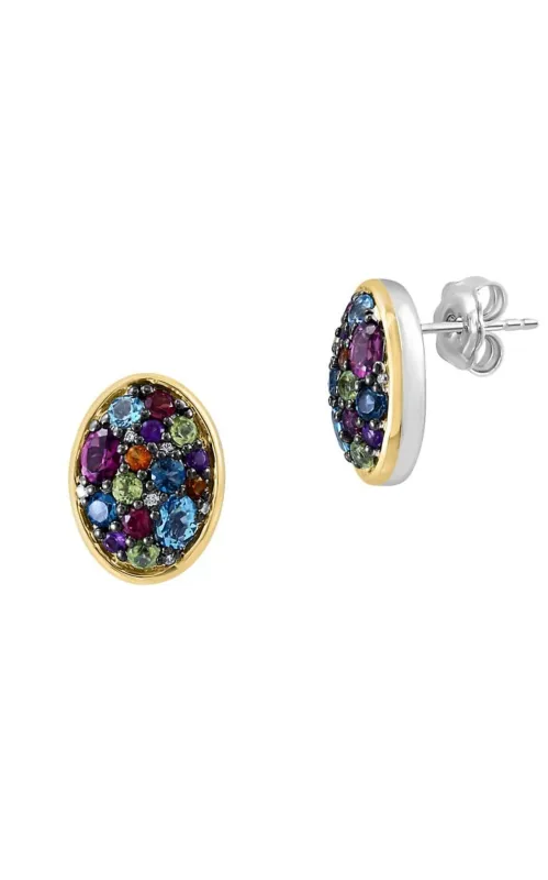 Diamond and 5 Gem Stud Earrings - Silver and Gold sold by Runaway Catalog