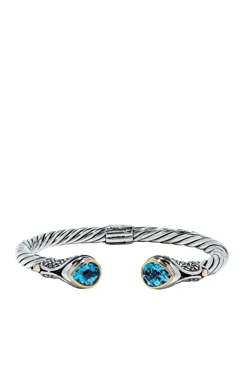925 Sterling Silver & 18K Gold Blue Accented Topaz Bangle, 5.20 TCW sold by Runaway Catalog