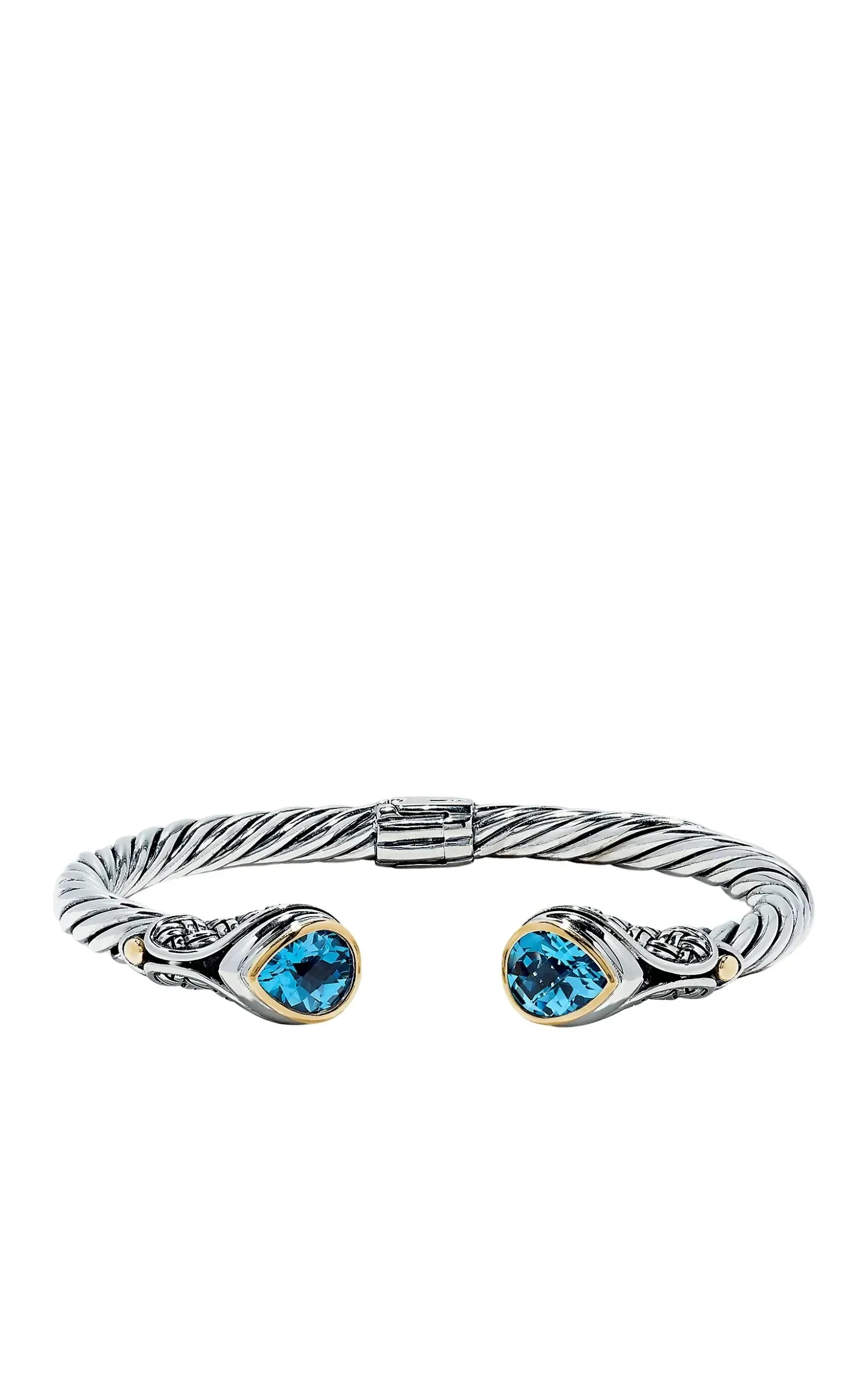 925 Sterling Silver & 18K Gold Blue Accented Topaz Bangle, 5.20 TCW sold by Runaway Catalog