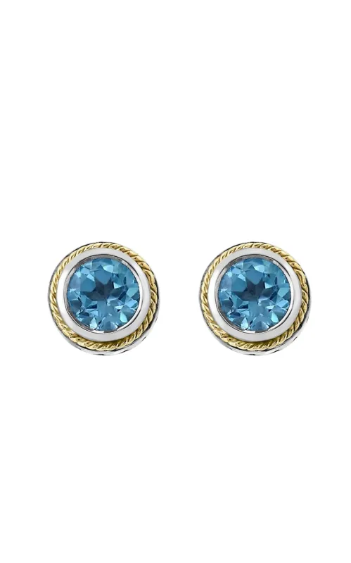 Sterling Silver, 18K Yellow Gold & Blue Topaz Stud Earrings sold by Runaway Catalog