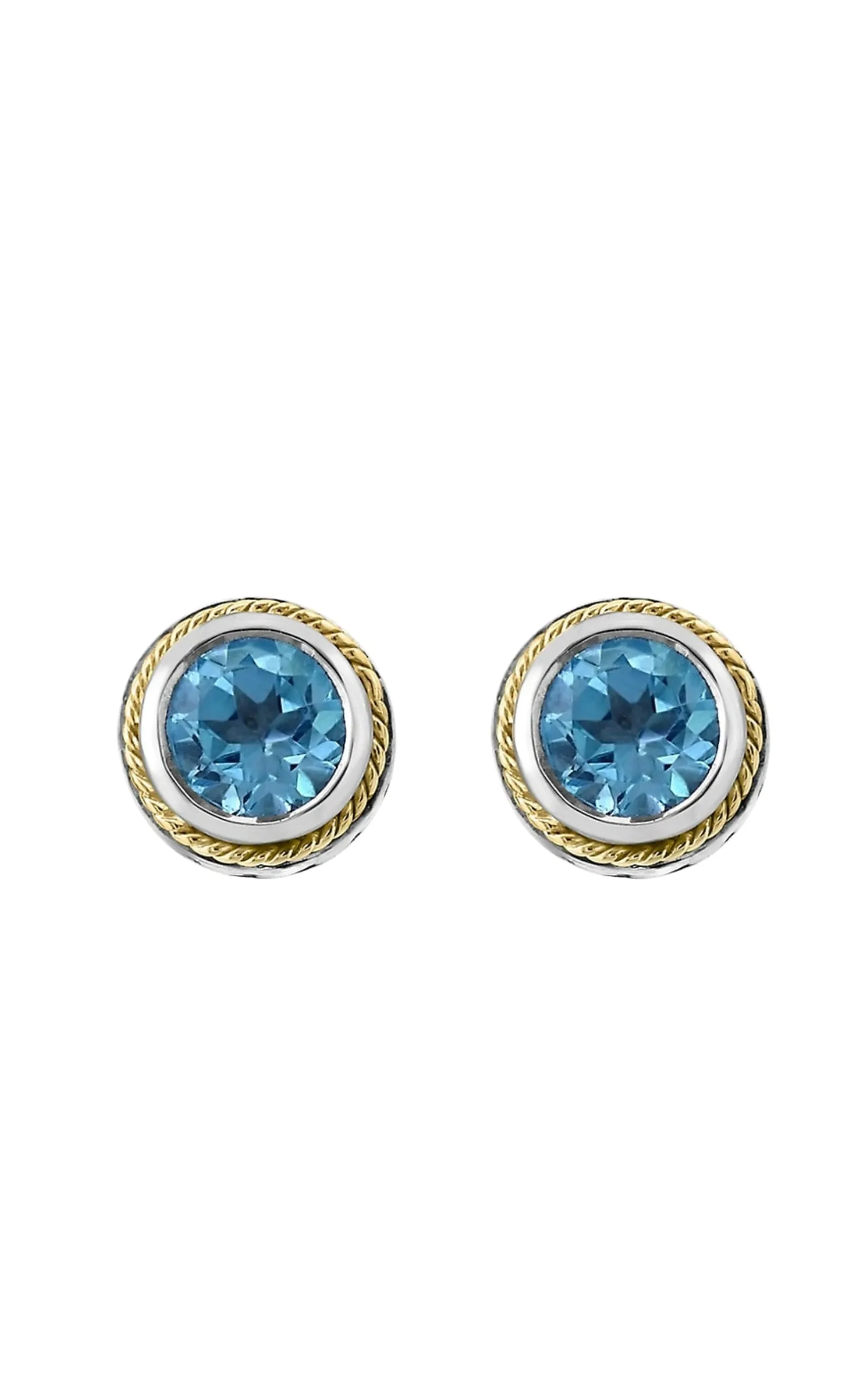 Sterling Silver, 18K Yellow Gold & Blue Topaz Stud Earrings sold by Runaway Catalog