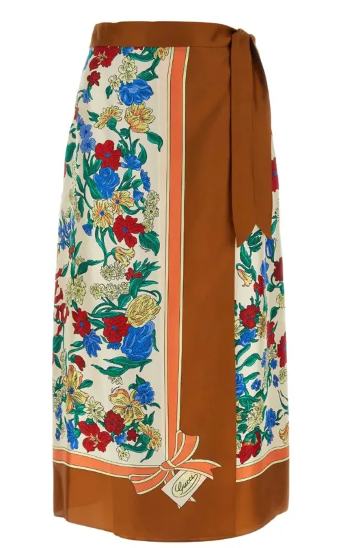 Floral Print Silk Wrap Skirt sold by Runaway Catalog