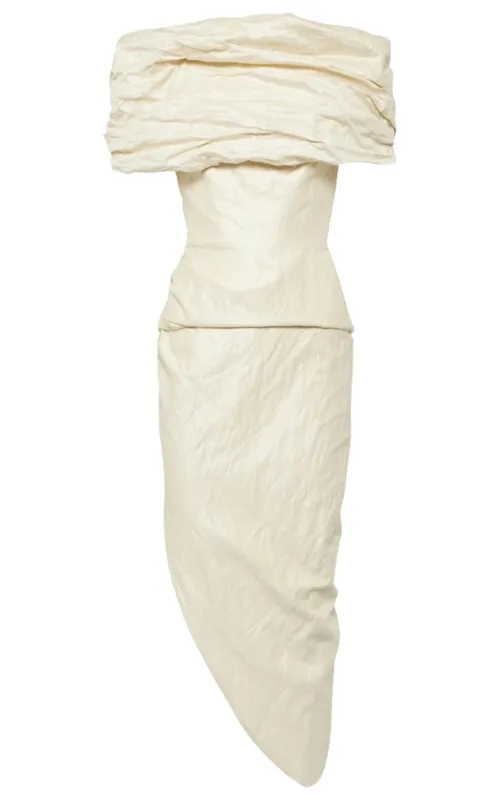 Amber Draped Off White Cotton Midi Dress sold by Runaway Catalog