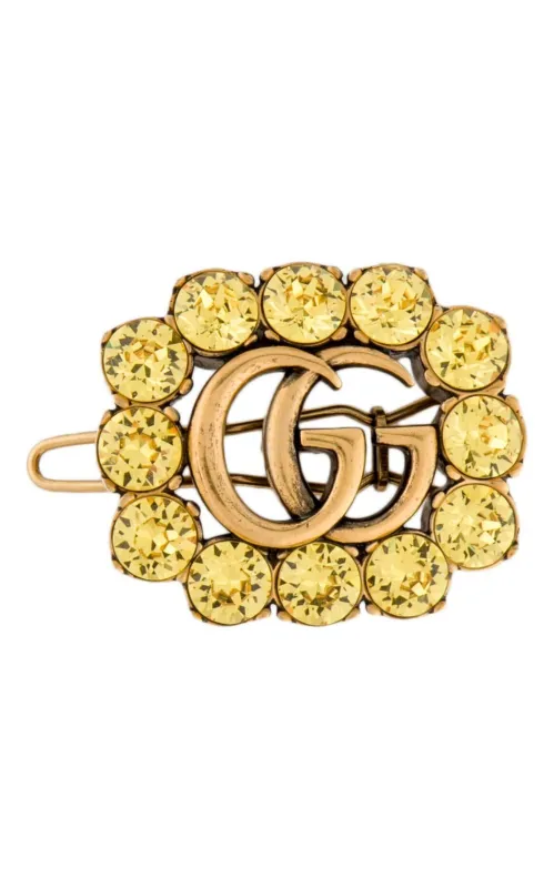 Yellow Crystal-Embellished Interlocking G Hair Clip sold by Runaway Catalog
