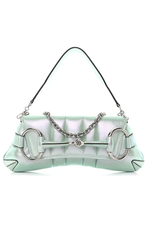 Iridescent Green Horsebit Chain Medium Shoulder Bag sold by Runaway Catalog