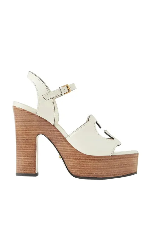 White Interlocking G Cutout Leather Platform Sandals sold by Runaway Catalog