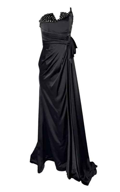 One Shoulder Black Satin Draped Corset Dress sold by Runaway Catalog