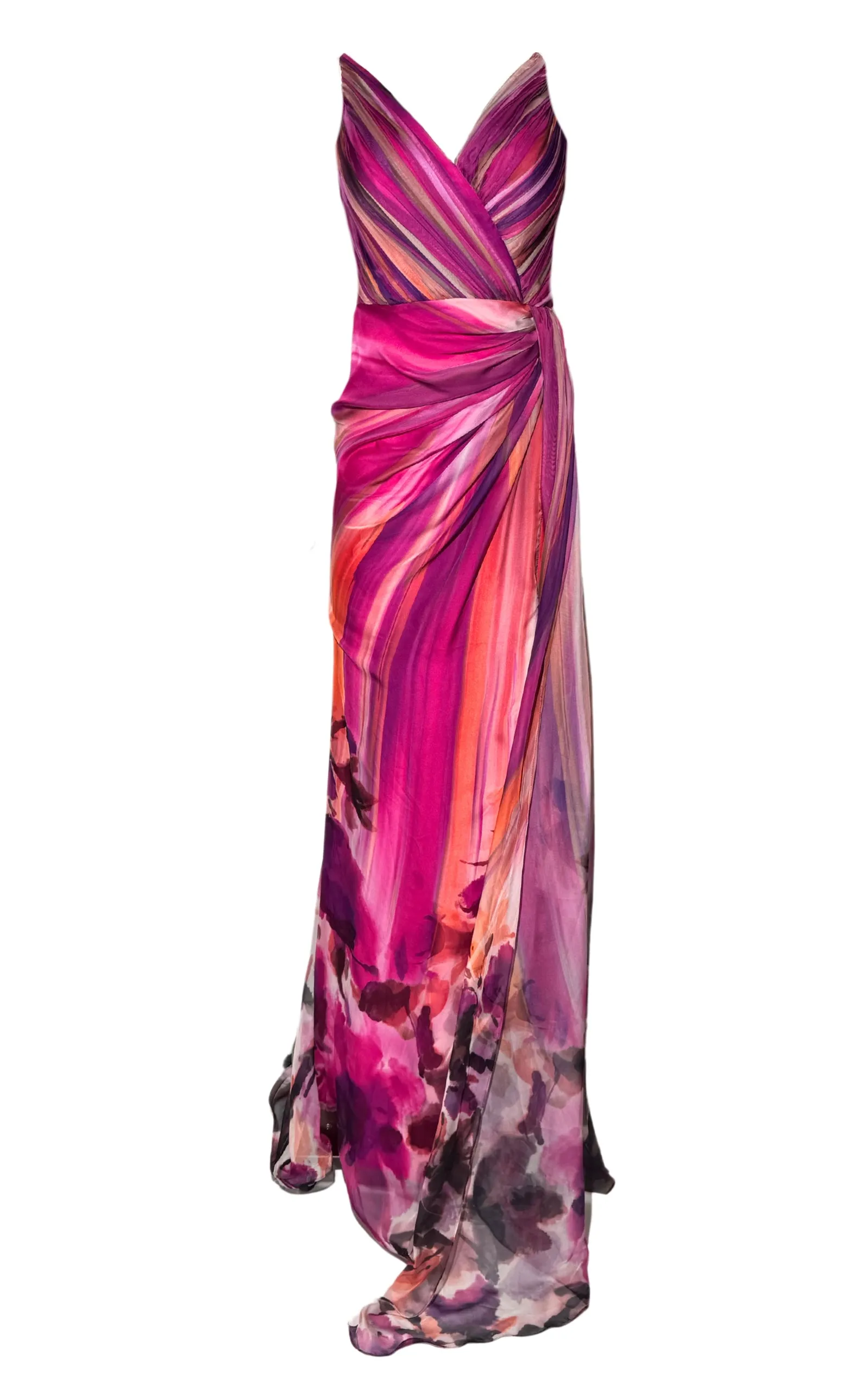 Strapless Chiffon Fuchsia Prom Gown with Slit sold by Runaway Catalog