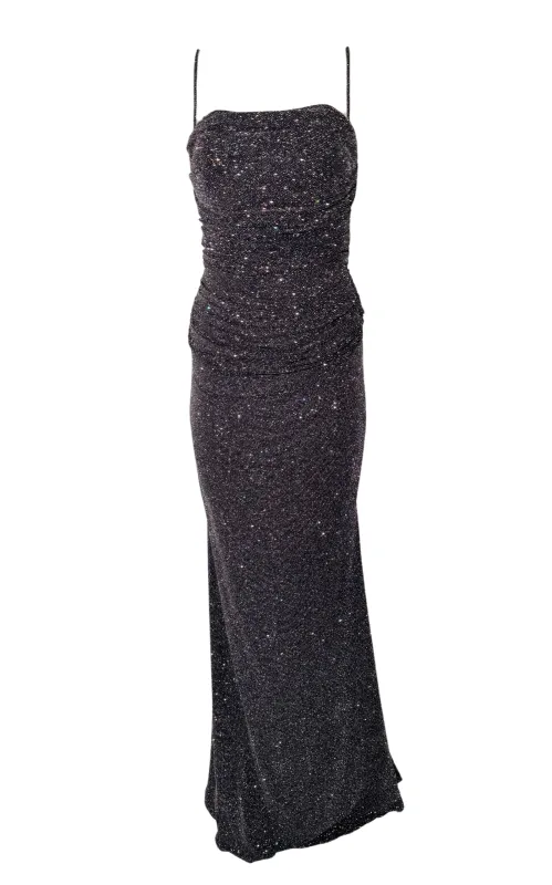 Criss Cross Open Back Black Shimmer Prom Dress made by Runaway Catalog
