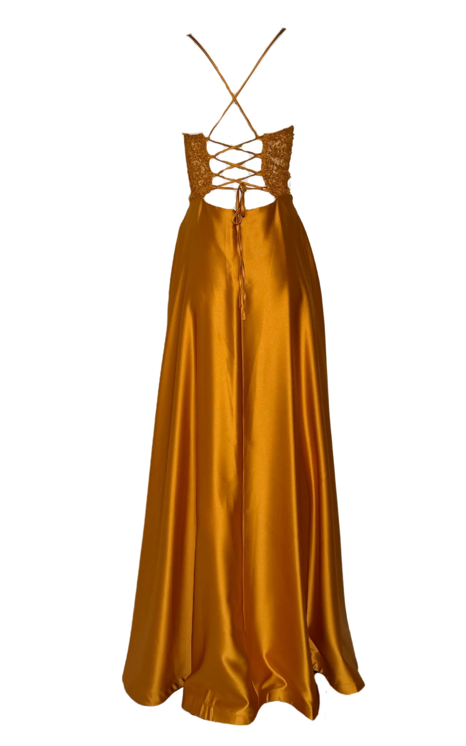 Yellow Long Prom Ball Gown with V-Neck and Open Back sold by Runaway Catalog product image thumbnail 2