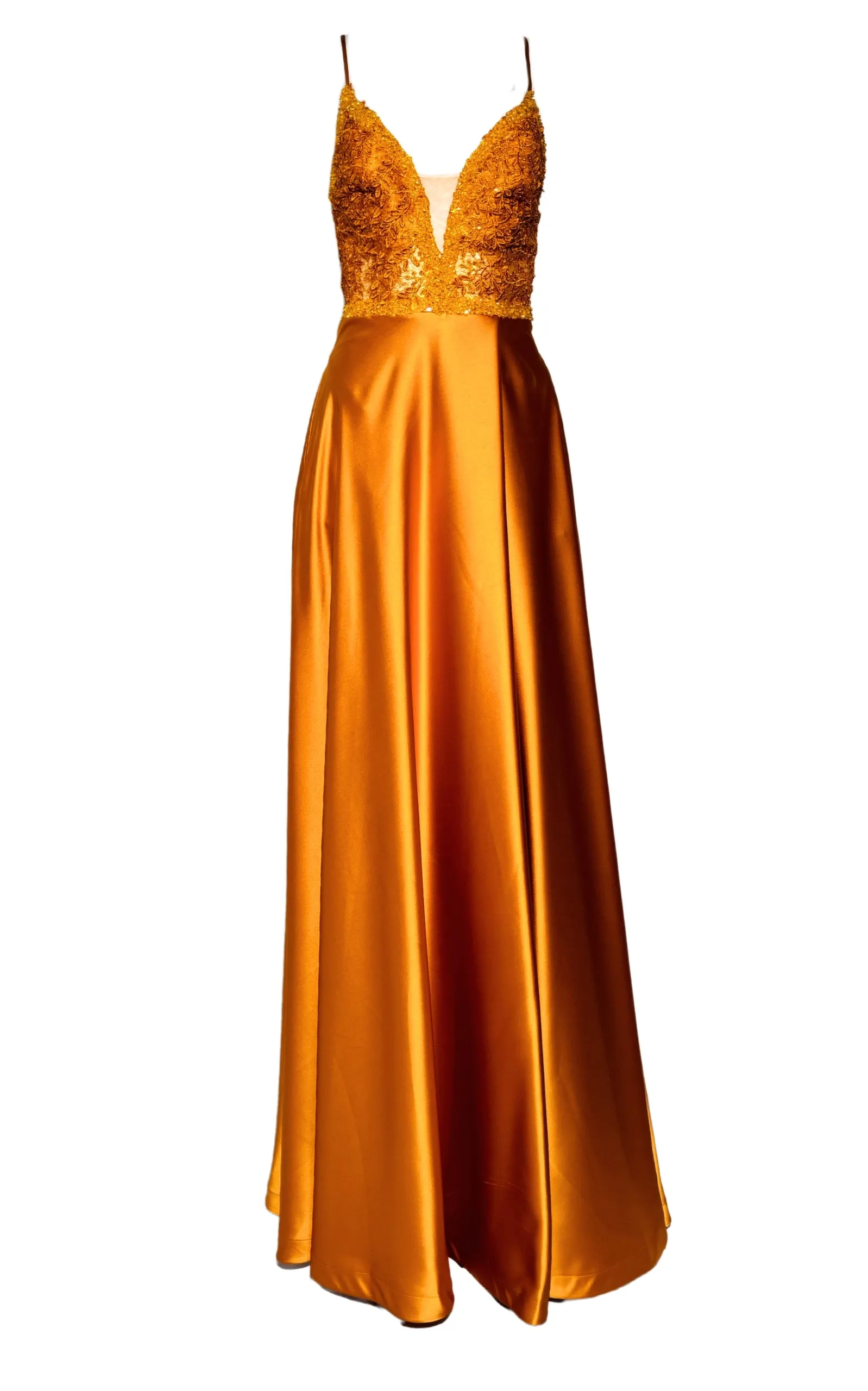 Yellow Long Prom Ball Gown with V-Neck and Open Back sold by Runaway Catalog