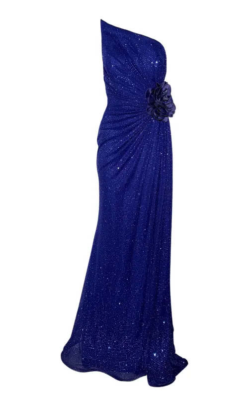Strapless Asymmetric Blue Crystal Embellished Prom Dress made by Runaway Catalog