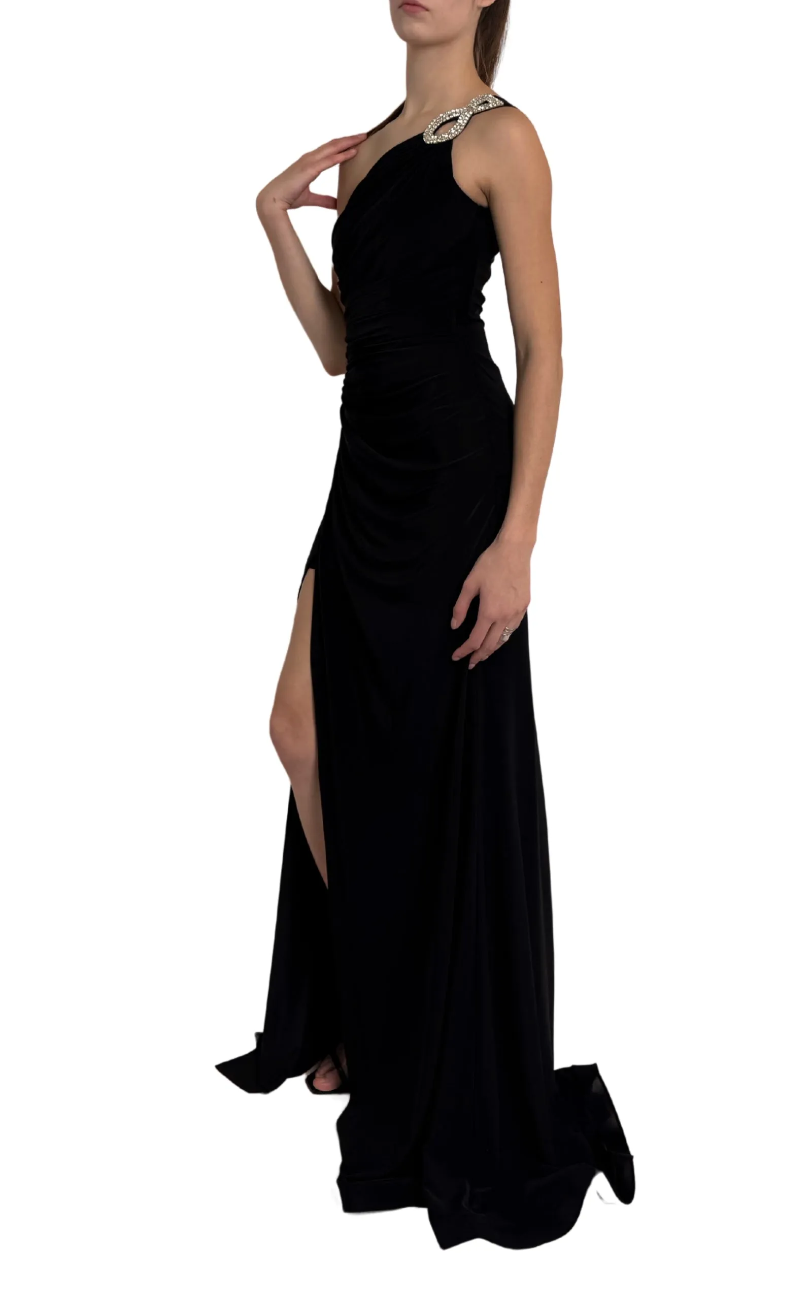 One Shoulder Beaded Stretch Gown in Black sold by Runaway Catalog product image thumbnail 3