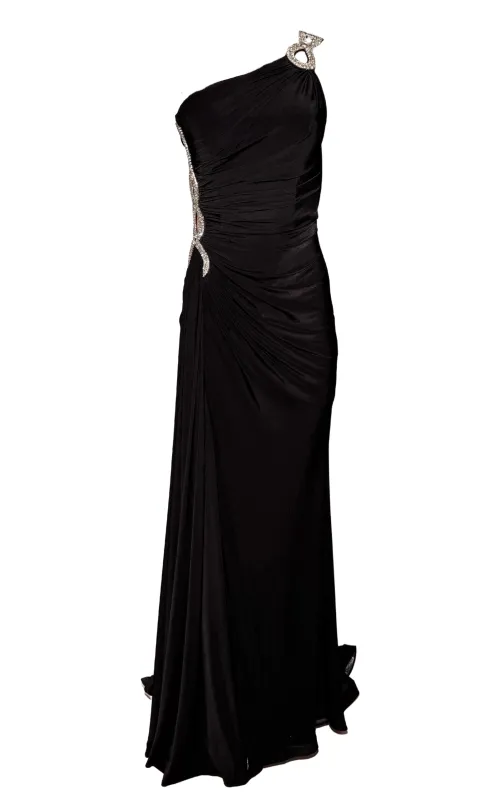 One Shoulder Beaded Stretch Gown in Black sold by Runaway Catalog