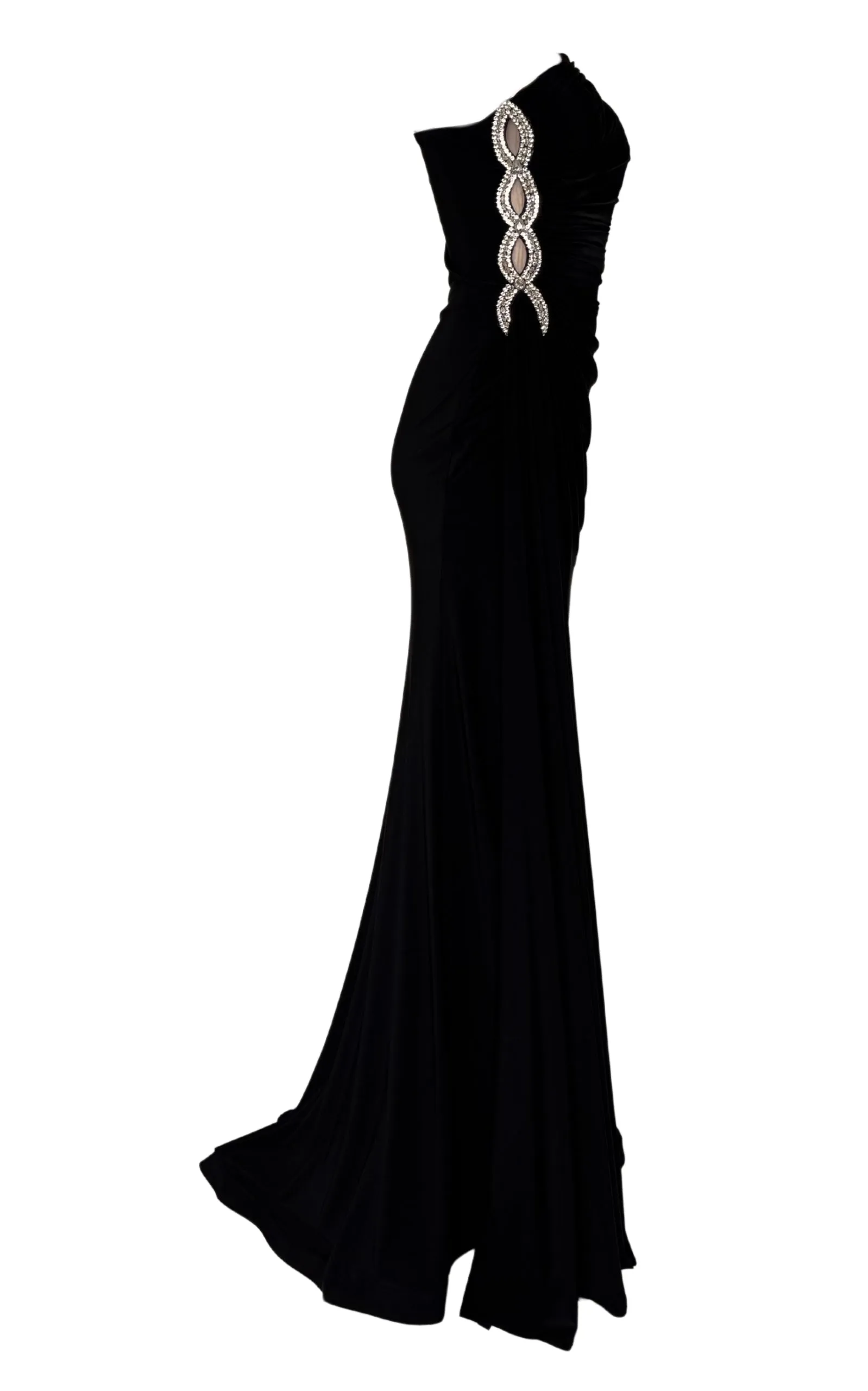 One Shoulder Beaded Stretch Gown in Black sold by Runaway Catalog product image thumbnail 5