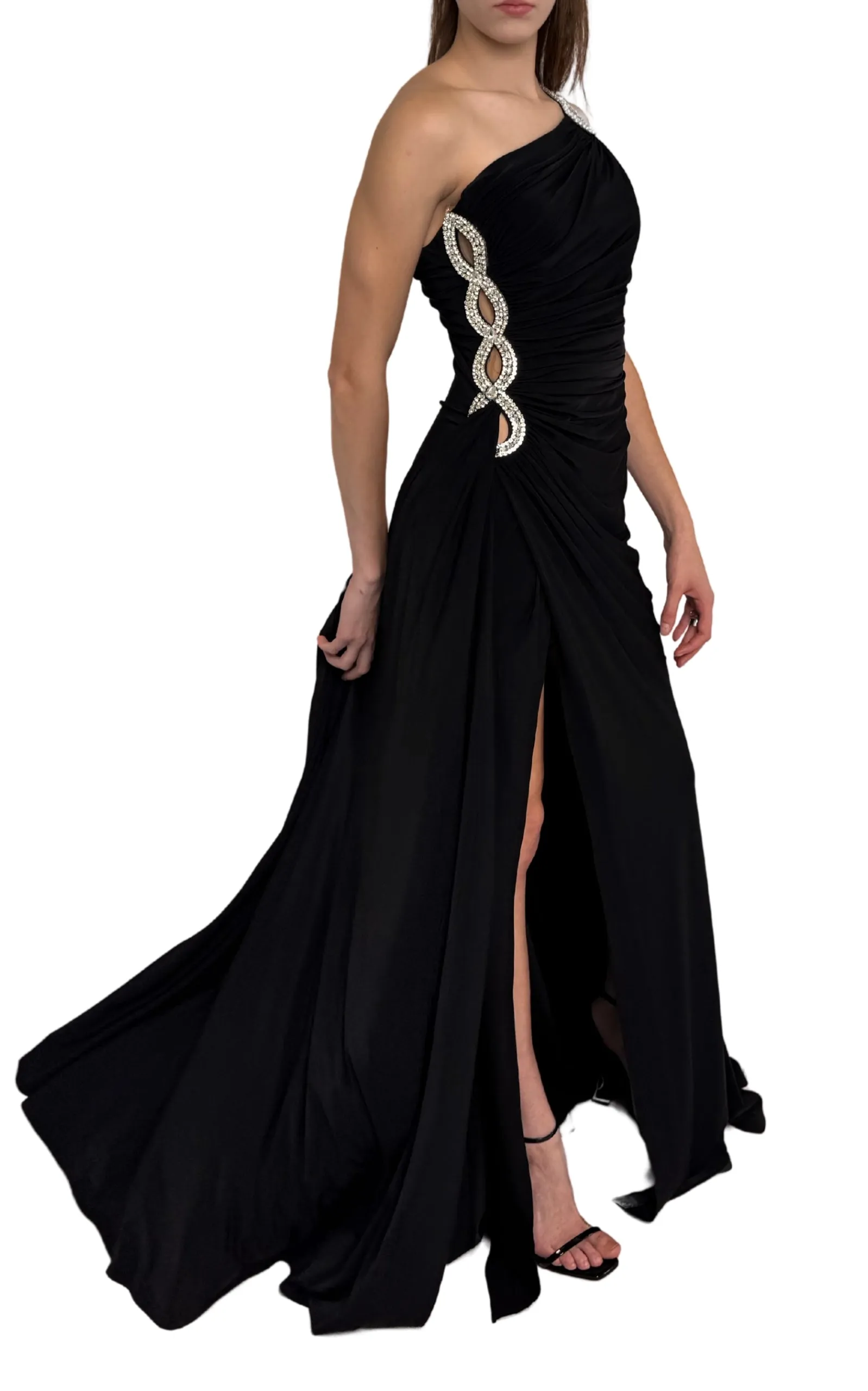 One Shoulder Beaded Stretch Gown in Black sold by Runaway Catalog product image thumbnail 2