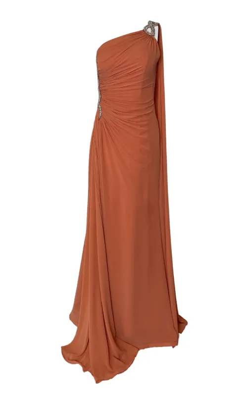 One Shoulder Beaded Gown in Brown made by Runaway Catalog