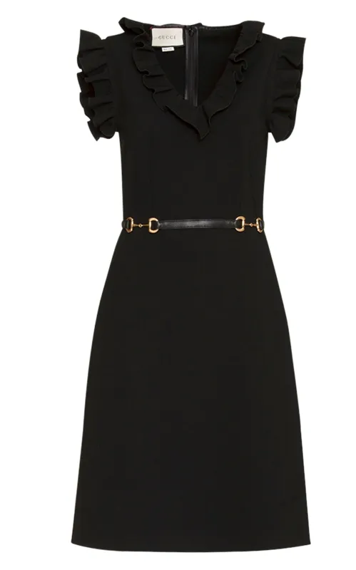 Horsebit Belted Ruffle Trim Mini Dress made by Gucci