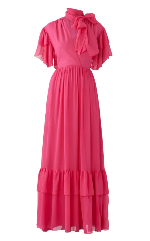 Pink Ruffle Silk Georgette Dress made by Gucci