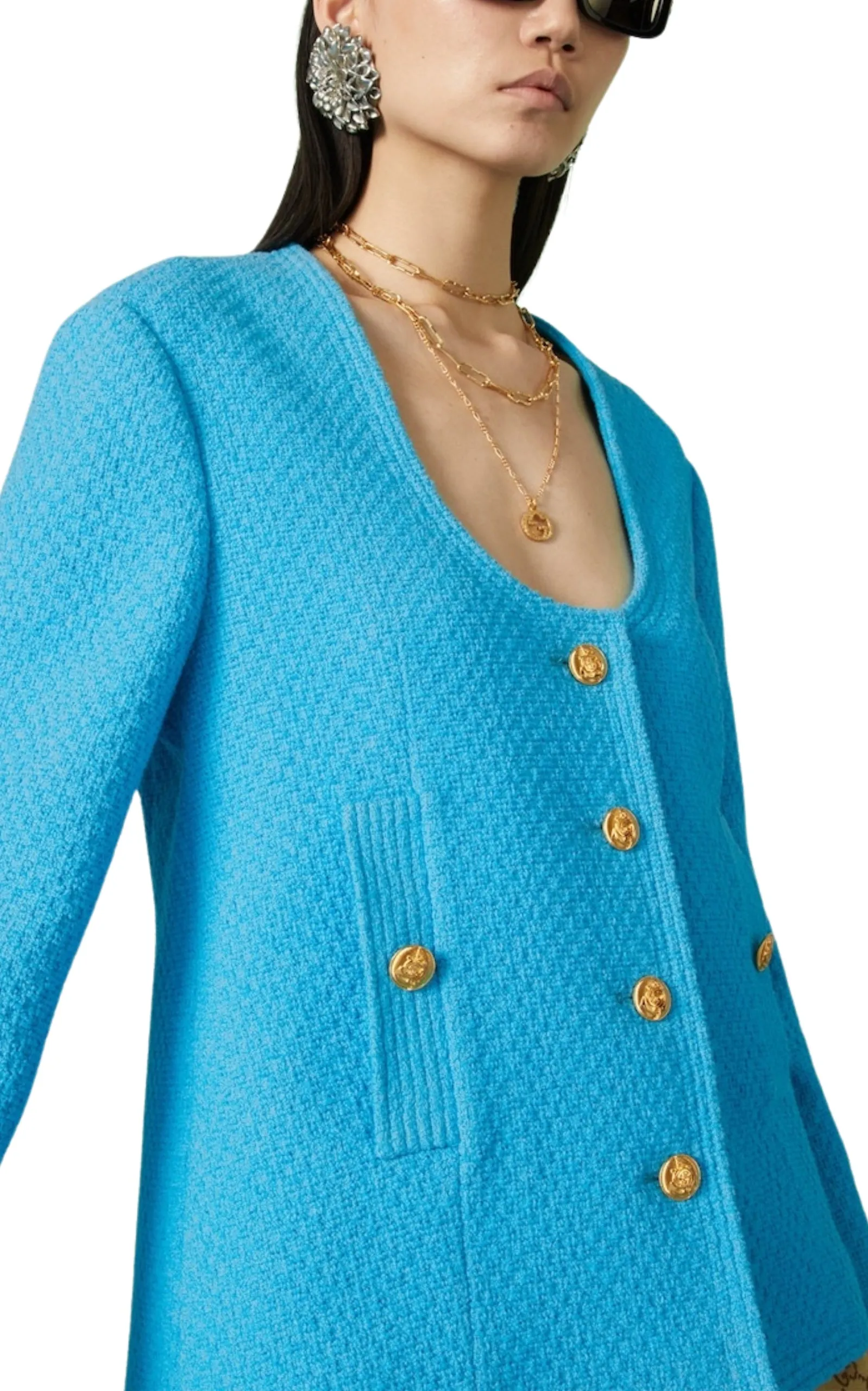 Blue Turquoise Cotton Tweed Jacket sold by Runaway Catalog product image thumbnail 5