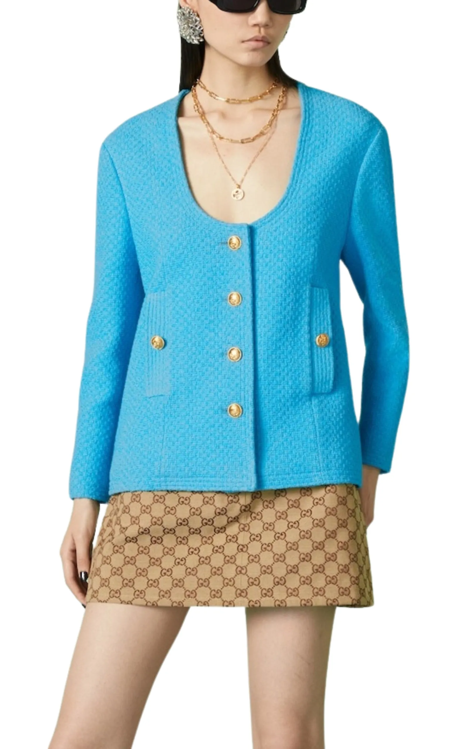 Blue Turquoise Cotton Tweed Jacket sold by Runaway Catalog product image thumbnail 3