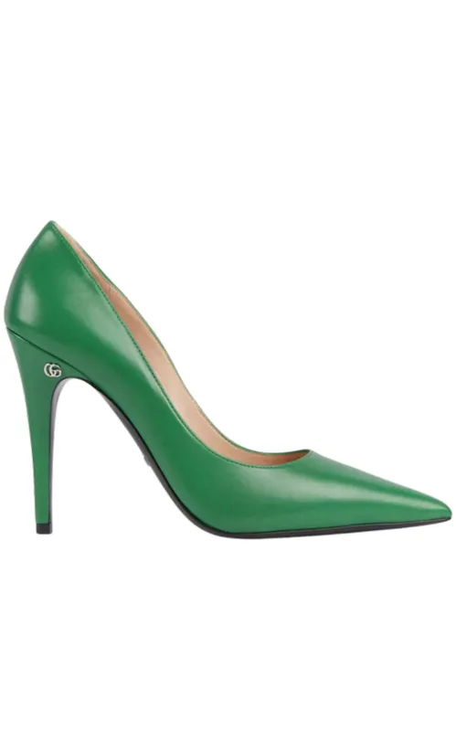 Pointed-toe 105mm Green Leather Pumps sold by Runaway Catalog