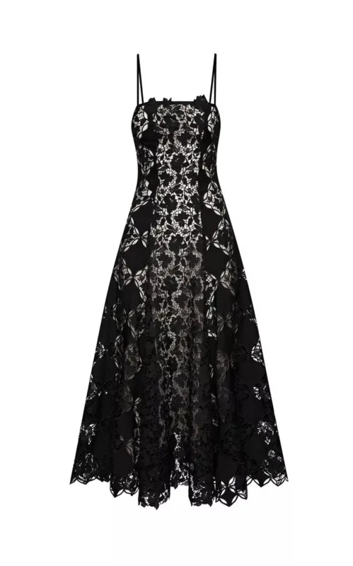 Black Guipure Lace Midi Dress sold by Runaway Catalog
