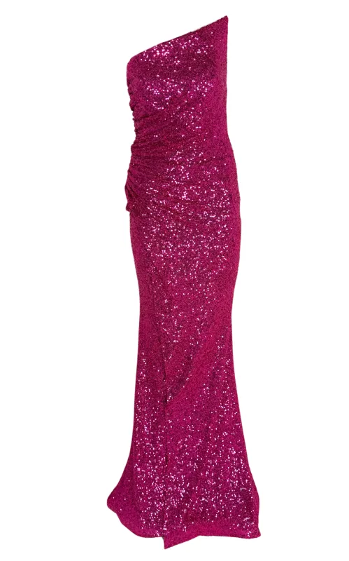 Fuchsia Sequin Asymmetric Bustier Cocktail Prom Dress made by Runaway Catalog