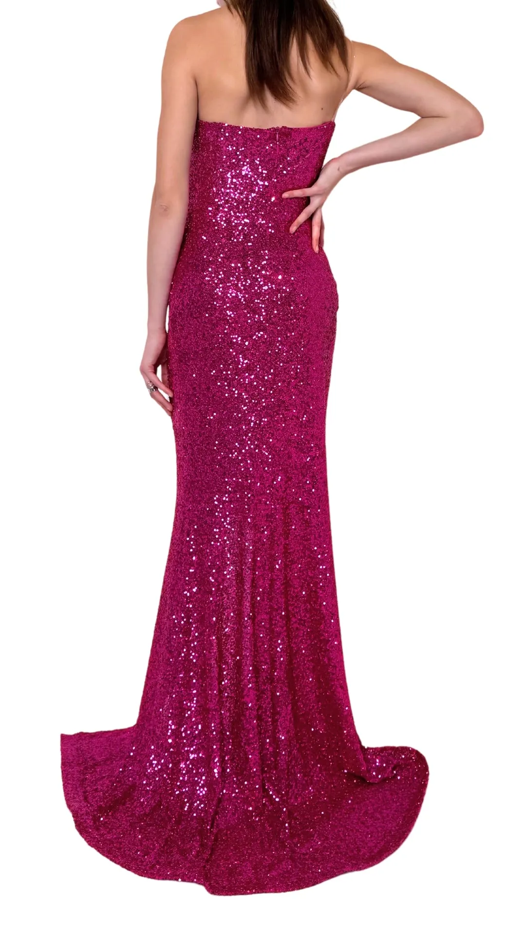 Fuchsia Sequin Asymmetric Bustier Cocktail Prom Dress sold by Runaway Catalog product image thumbnail 5