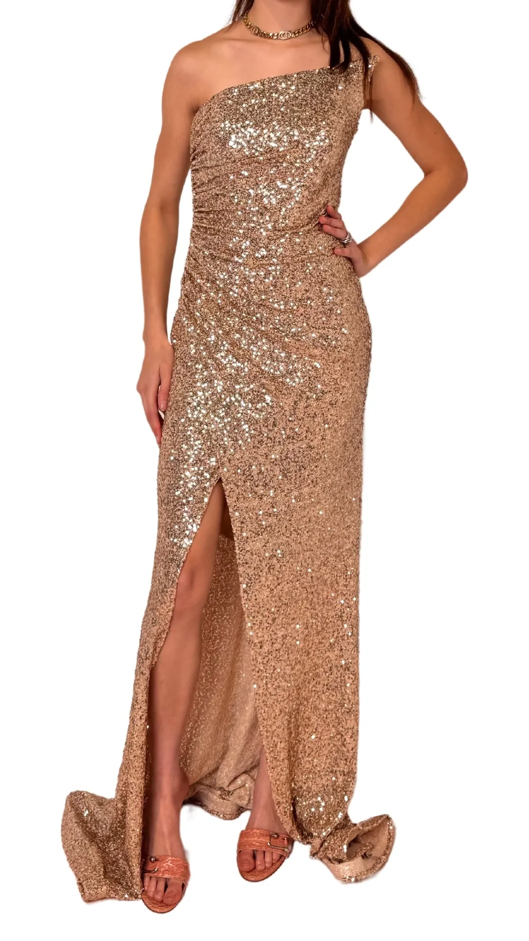 Gold Sequin Asymmetric Bustier Cocktail Prom Dress sold by Runaway Catalog product image thumbnail 2
