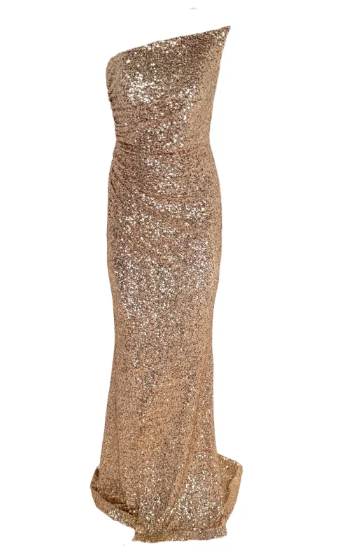 Gold Sequin Asymmetric Bustier Cocktail Prom Dress sold by Runaway Catalog