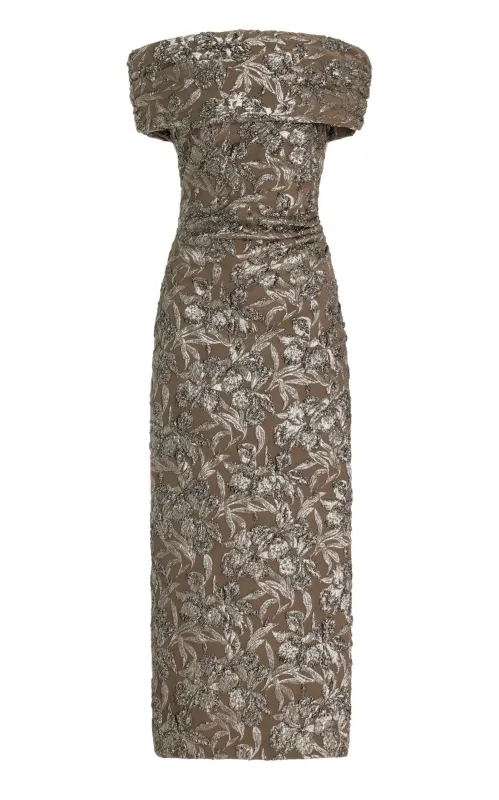 Floral Metallic Jacquard Midi Dress sold by Runaway Catalog