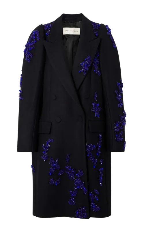Rinky Embroidered Wool-Blend Cocoon Coat made by Dries Van Noten
