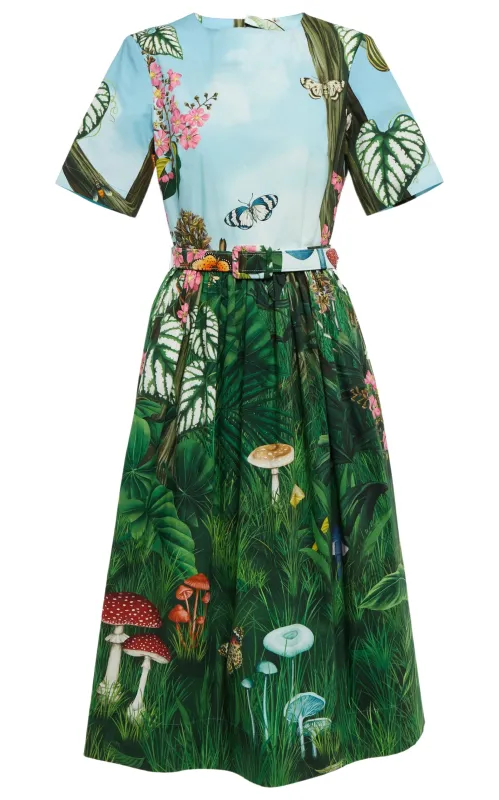 Botanical Forest Print Stretch Poplin Midi Dress sold by Runaway Catalog