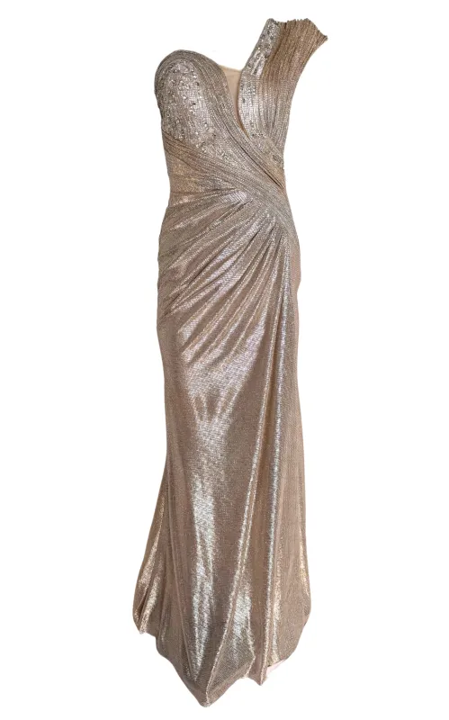 Waves Gold One-Shoulder Party Dress sold by Runaway Catalog