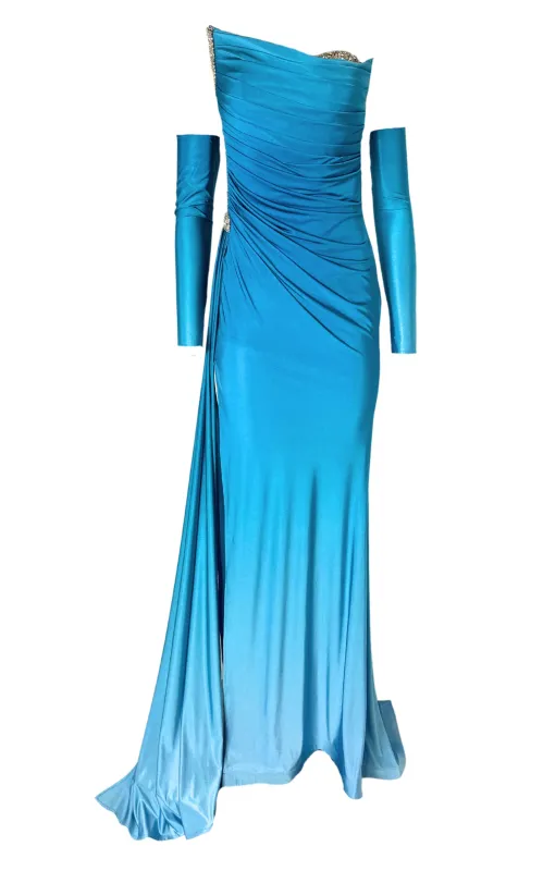 Rhinestone Embellished Blue Ombre Gown made by Runaway Catalog