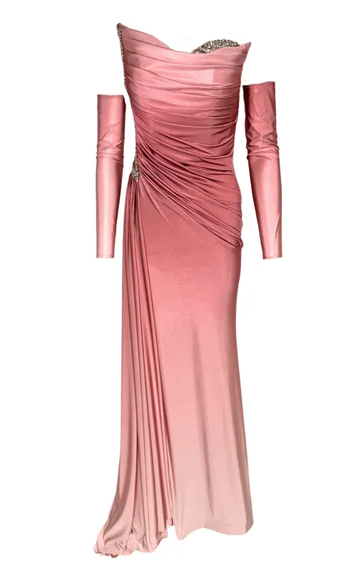 Rhinestone Embellished Light Pink Ombre Gown made by Runaway Catalog