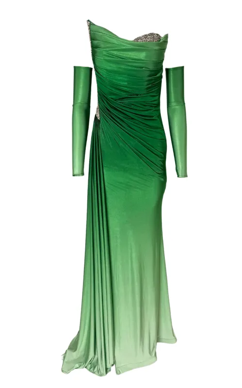Rhinestone Embellished Green Ombre Gown made by Runaway Catalog