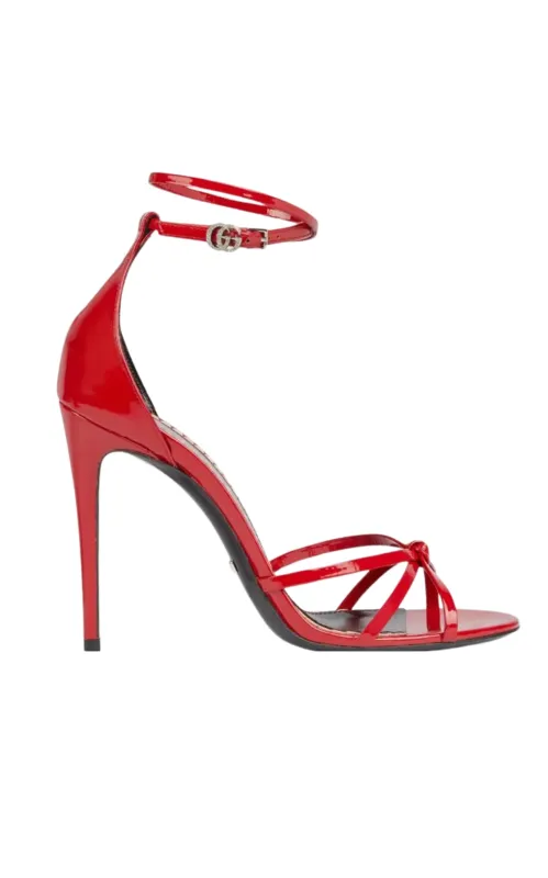 Red Patent Leather Sandals Double G Ankle Strap made by Gucci