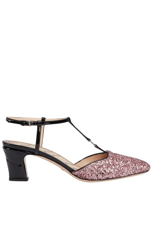 Pink Glitter Slingback Double G Pumps 55mm sold by Runaway Catalog