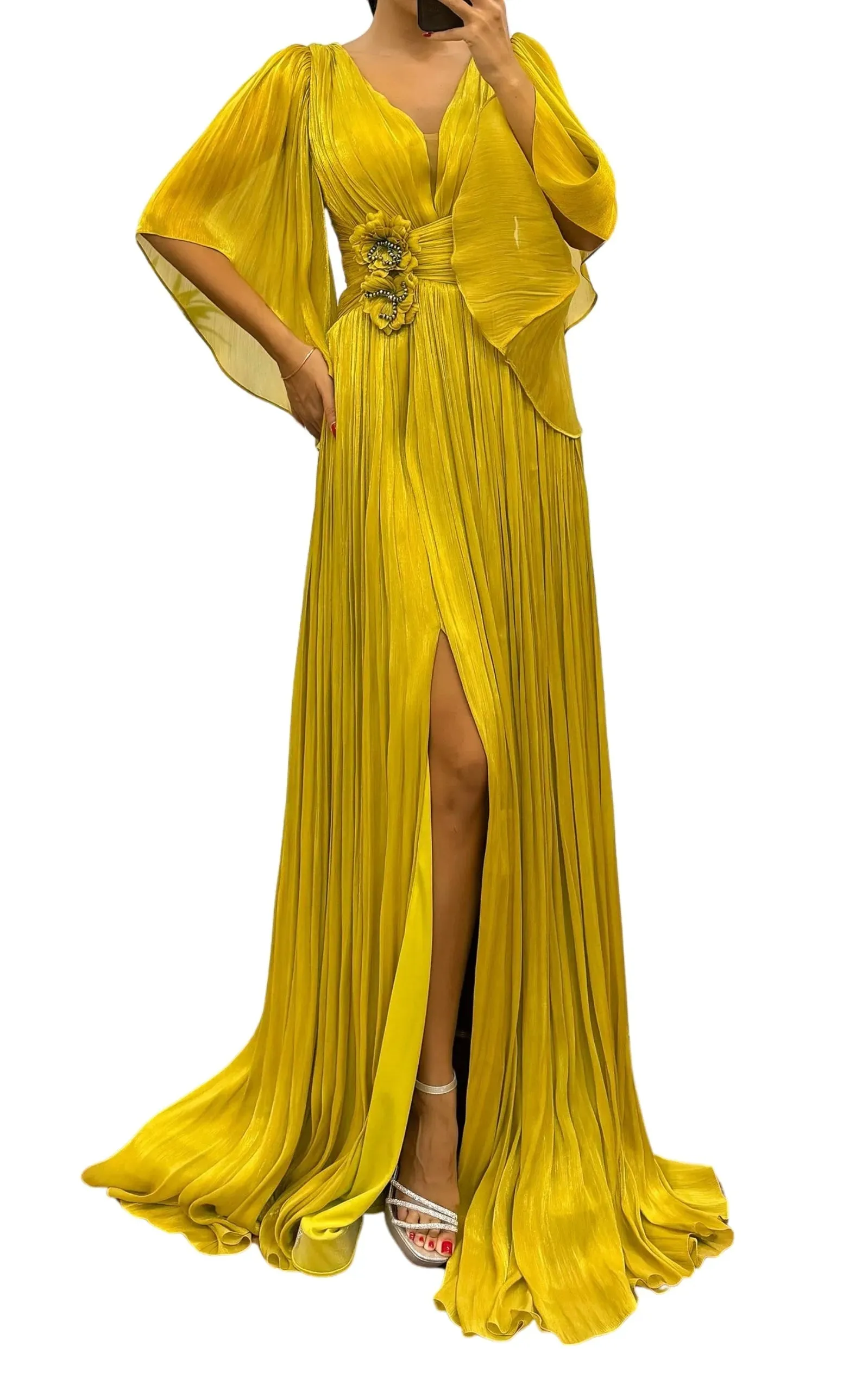 Elegant Chiffon Evening Dress Gown with Floral Brooch sold by Runaway Catalog product image thumbnail 5