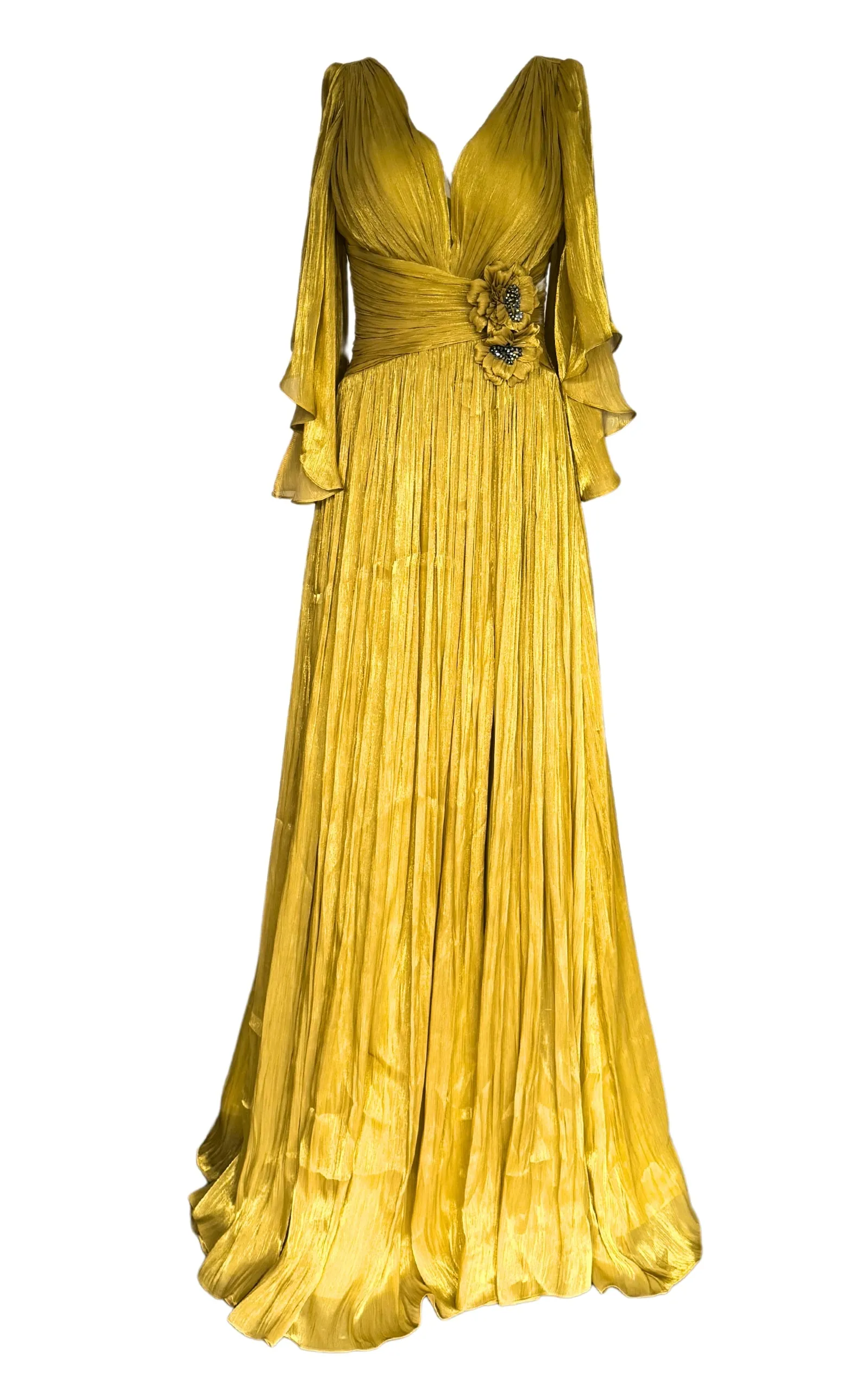 Elegant Chiffon Evening Dress Gown with Floral Brooch sold by Runaway Catalog