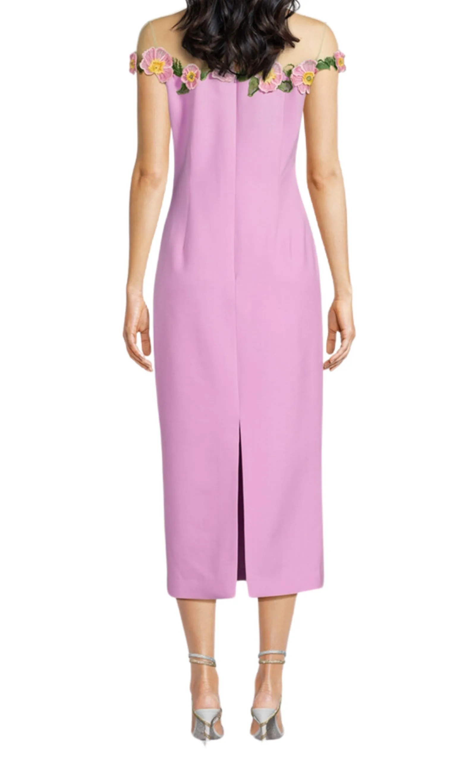 Poppies Illusion Neck Pencil Wool Pink Midi Dress sold by Runaway Catalog product image thumbnail 3